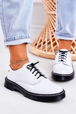 Półbuty Lakierowane|Półbuty Skórzane>Maciejka Damskie Skórzane Półbuty Oxfordy 04087-11 Białe Lakierowane