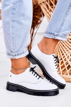 Półbuty Lakierowane|Półbuty Skórzane>Maciejka Damskie Skórzane Półbuty Oxfordy 04087-11 Białe Lakierowane