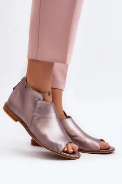 New Laura Messi Damskie Skórzane Sandały 2443 Różowe Złoto