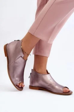 New Laura Messi Damskie Skórzane Sandały 2443 Różowe Złoto