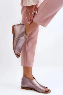 New Laura Messi Damskie Skórzane Sandały 2443 Różowe Złoto