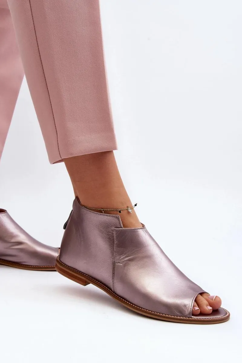 New Laura Messi Damskie Skórzane Sandały 2443 Różowe Złoto