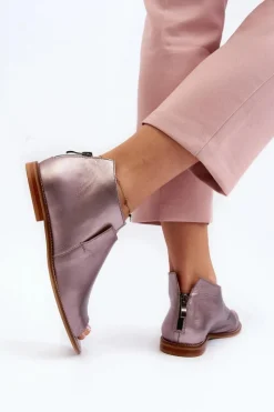 New Laura Messi Damskie Skórzane Sandały 2443 Różowe Złoto