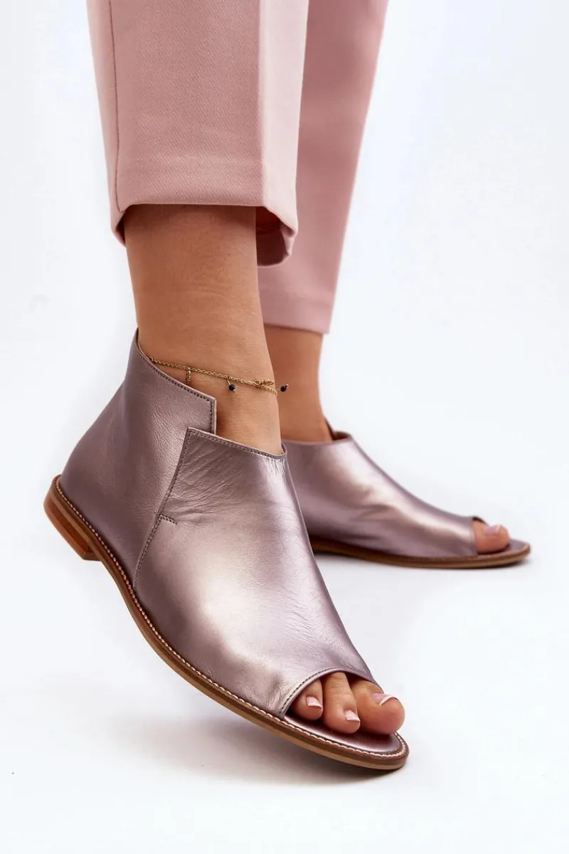 New Laura Messi Damskie Skórzane Sandały 2443 Różowe Złoto