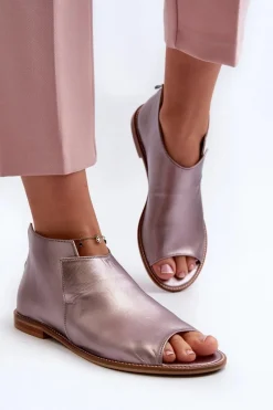 New Laura Messi Damskie Skórzane Sandały 2443 Różowe Złoto