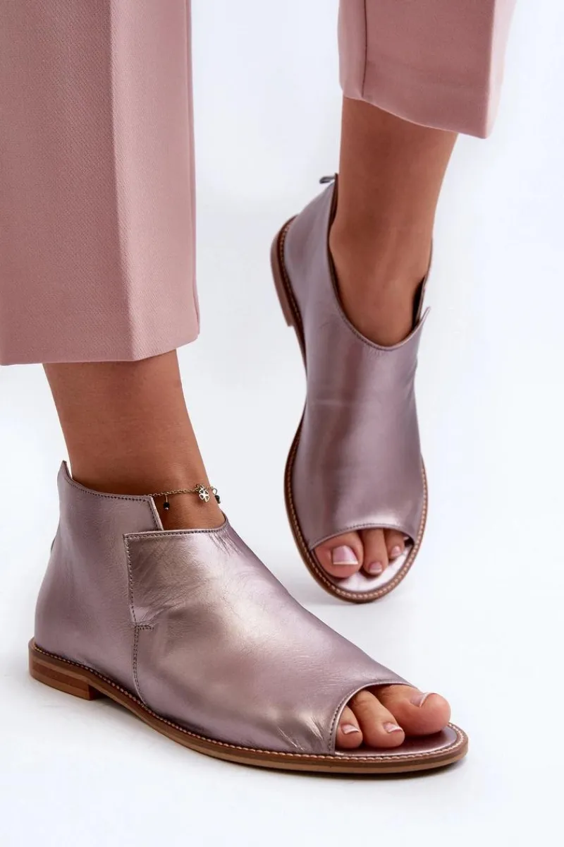 New Laura Messi Damskie Skórzane Sandały 2443 Różowe Złoto