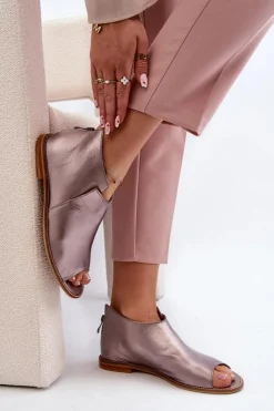 New Laura Messi Damskie Skórzane Sandały 2443 Różowe Złoto