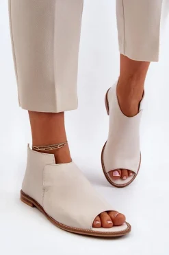 Laura Messi Damskie Skórzane Sandały 2443 Białe