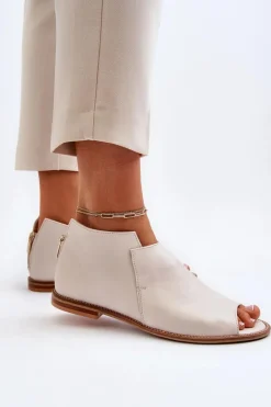 Laura Messi Damskie Skórzane Sandały 2443 Białe