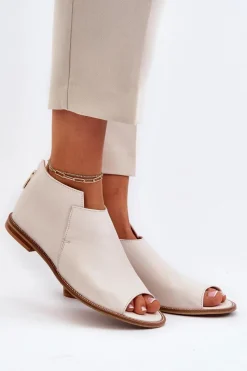 Laura Messi Damskie Skórzane Sandały 2443 Białe