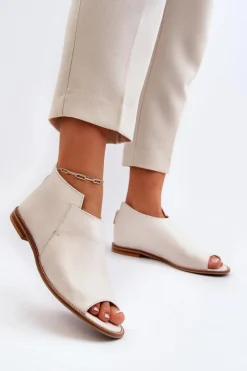 Laura Messi Damskie Skórzane Sandały 2443 Białe