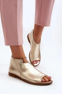 Sale Laura Messi Damskie Skórzane Sandały 2443 Złote