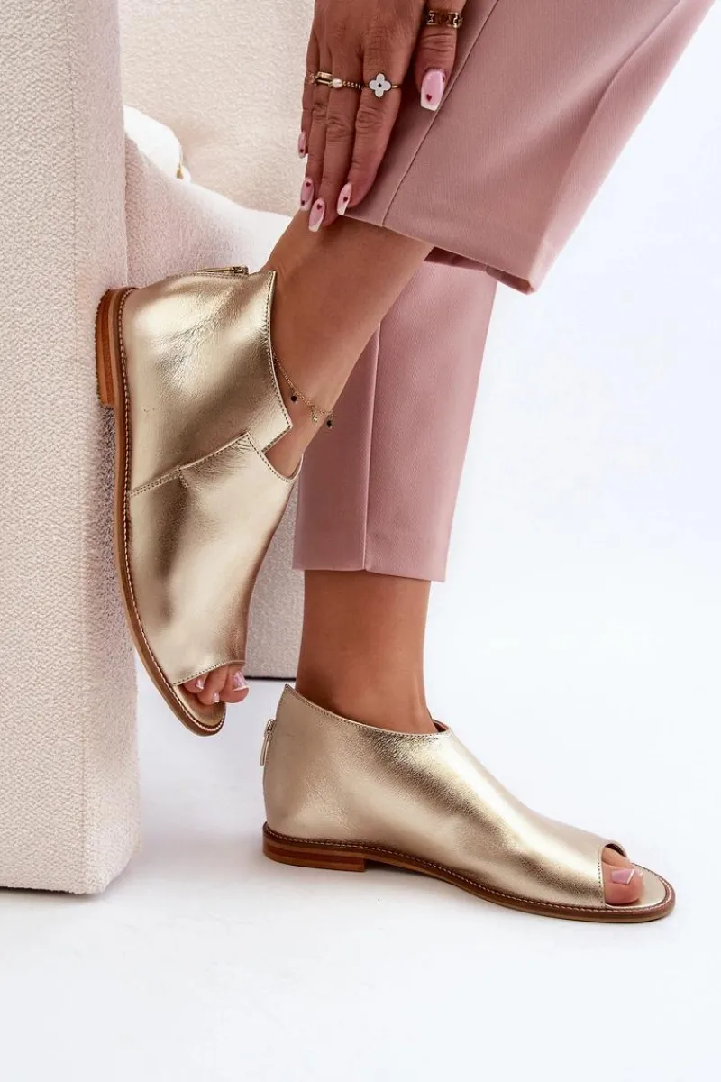 Sale Laura Messi Damskie Skórzane Sandały 2443 Złote