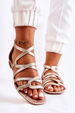 Hot Maciejka Damskie Skórzane Sandały 05523-25 Złote