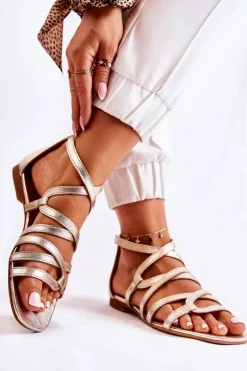 Hot Maciejka Damskie Skórzane Sandały 05523-25 Złote