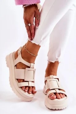 Sandały Płaskie>Boto Damskie Skórzane Sandały Na Platformie Beżowe Corene