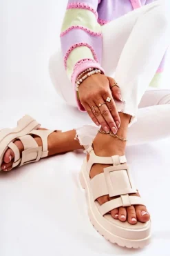 Sandały Płaskie>Boto Damskie Skórzane Sandały Na Platformie Beżowe Corene