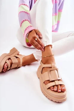 Best Boto Damskie Skórzane Sandały Na Platformie Ciemnobeżowe Corene