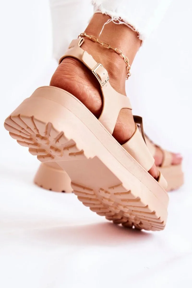 Best Boto Damskie Skórzane Sandały Na Platformie Ciemnobeżowe Corene