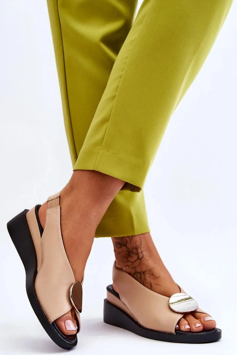 Sale Buty damskie Vinceza Damskie Skórzane Sandały Na Koturnie Beżowe Justice