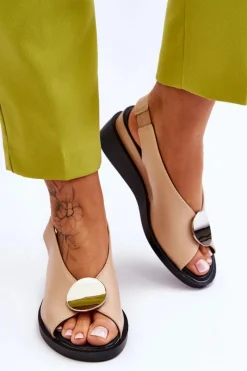 Sale Buty damskie Vinceza Damskie Skórzane Sandały Na Koturnie Beżowe Justice