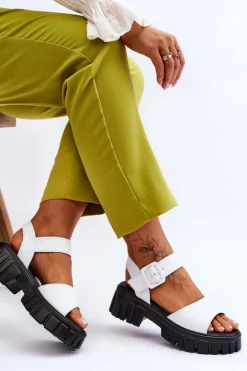 Best Buty damskie Vinceza Damskie Skórzane Sandały Na Płaskim Obcasie Białe Dean