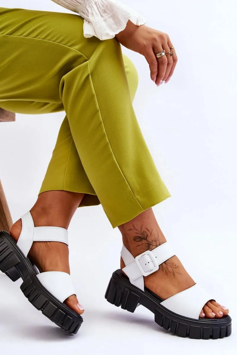 Best Buty damskie Vinceza Damskie Skórzane Sandały Na Płaskim Obcasie Białe Dean