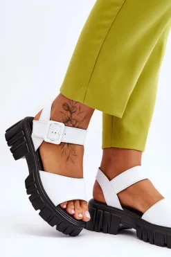 Best Buty damskie Vinceza Damskie Skórzane Sandały Na Płaskim Obcasie Białe Dean