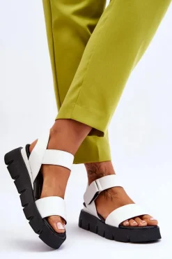 Sandały Na Koturnie></noscript>Buty damskie Vinceza Damskie Skórzane Sandały Na Platformie Białe Katte