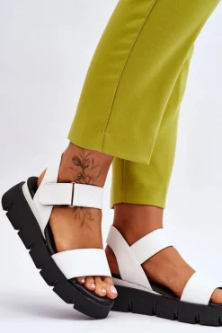 Sandały Na Koturnie></noscript>Buty damskie Vinceza Damskie Skórzane Sandały Na Platformie Białe Katte