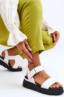 Sandały Na Koturnie></noscript>Buty damskie Vinceza Damskie Skórzane Sandały Na Platformie Białe Katte