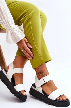 Sandały Na Koturnie></noscript>Buty damskie Vinceza Damskie Skórzane Sandały Na Platformie Białe Katte