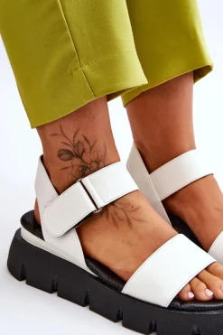 Sandały Na Koturnie></noscript>Buty damskie Vinceza Damskie Skórzane Sandały Na Platformie Białe Katte