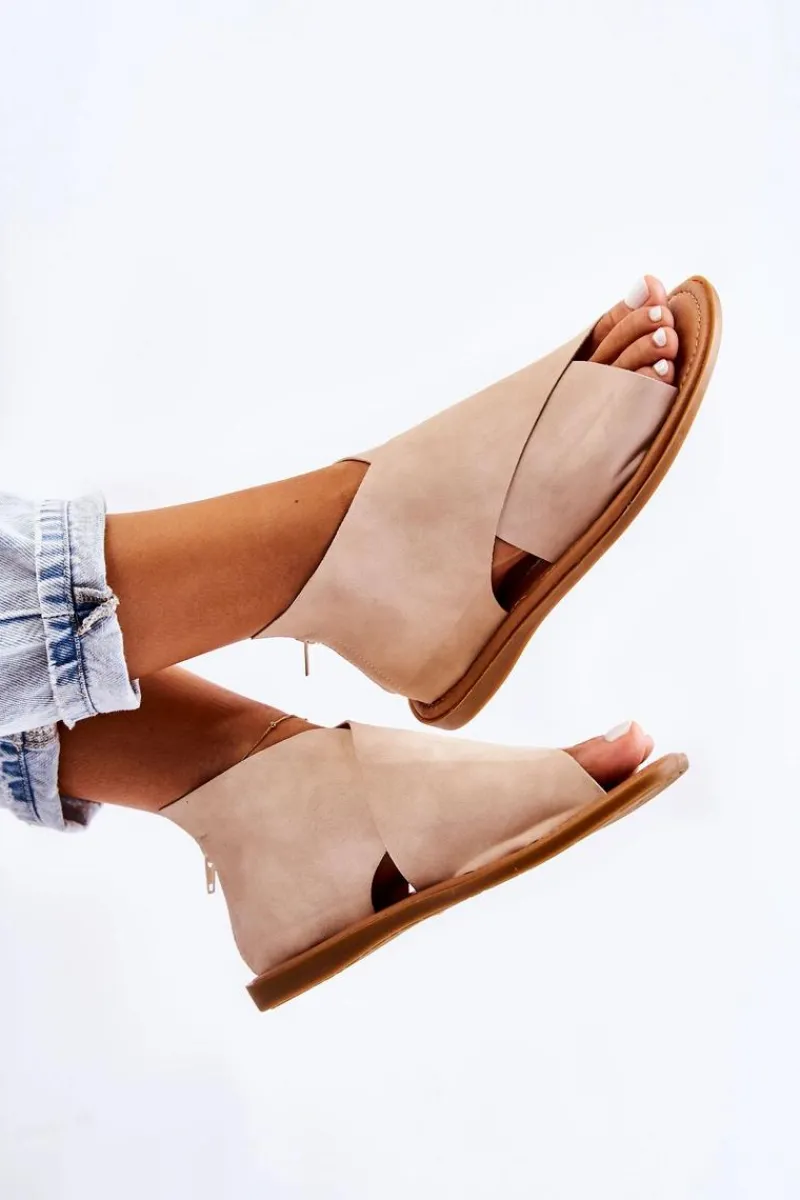 Sandały Płaskie>Damskie buty S.Barski Damskie Skórzane Sandały Na Szeroką Stopę Beżowe Catalise