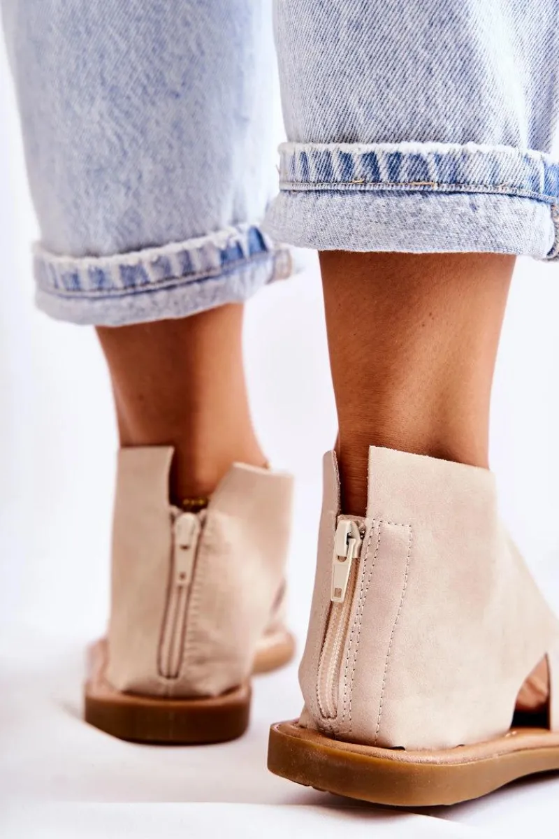 Sandały Płaskie>Damskie buty S.Barski Damskie Skórzane Sandały Na Szeroką Stopę Beżowe Catalise