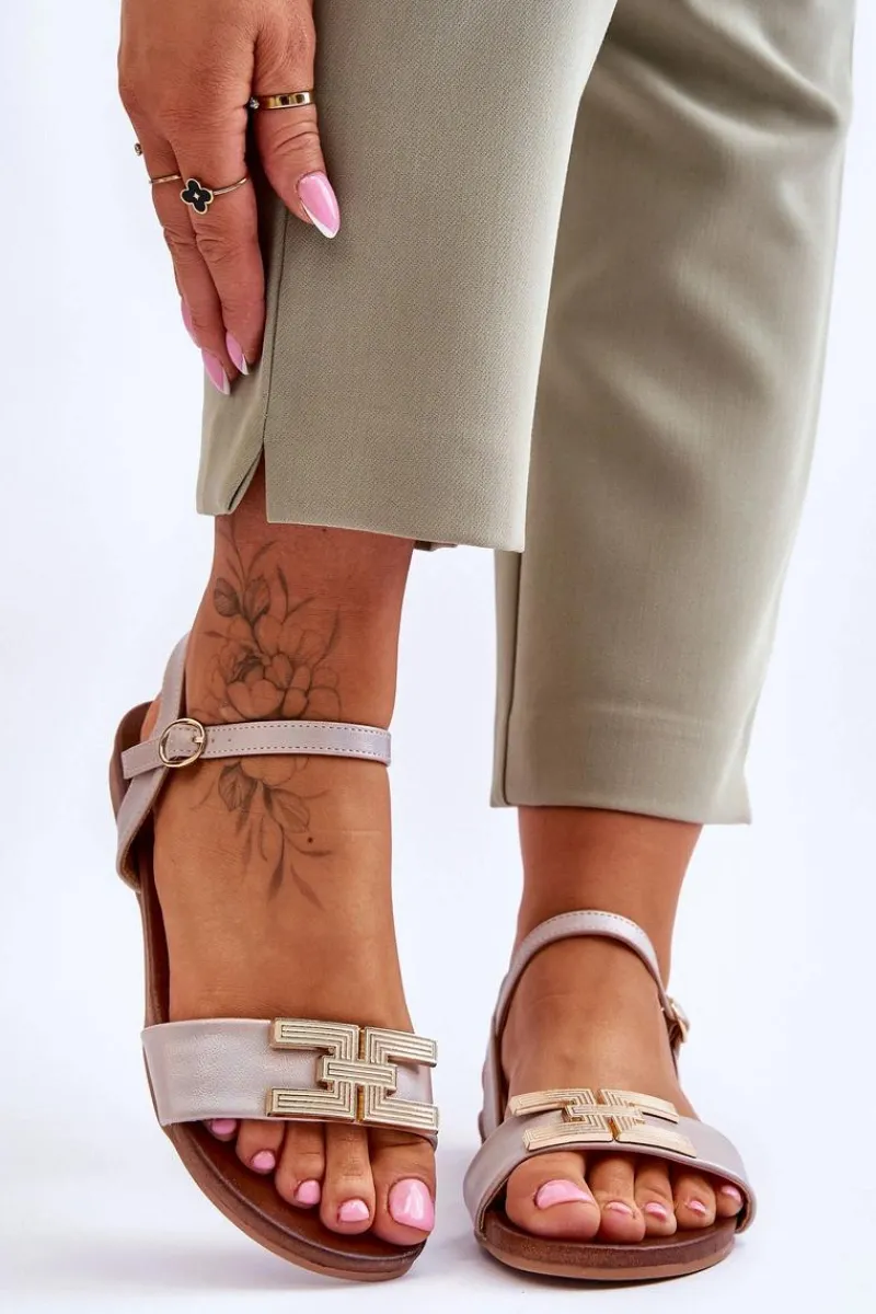 Sandały Płaskie>Damskie buty S.Barski Damskie Skórzane Sandały S.Barski KV-5541-37 Beżowe