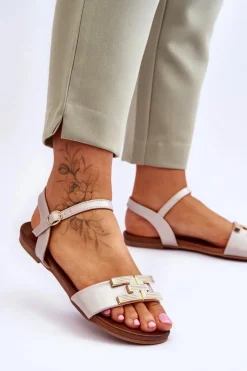 Sandały Płaskie>Damskie buty S.Barski Damskie Skórzane Sandały S.Barski KV-5541-37 Beżowe