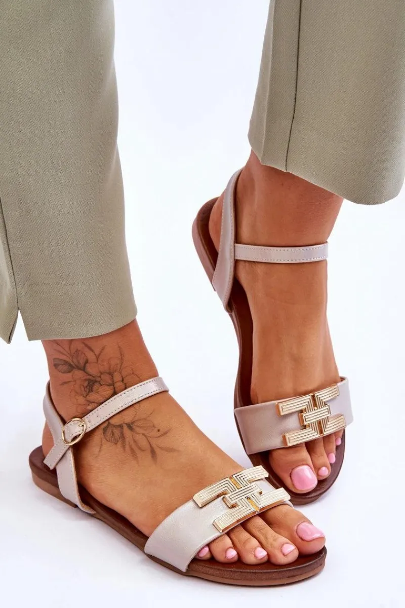 Sandały Płaskie>Damskie buty S.Barski Damskie Skórzane Sandały S.Barski KV-5541-37 Beżowe