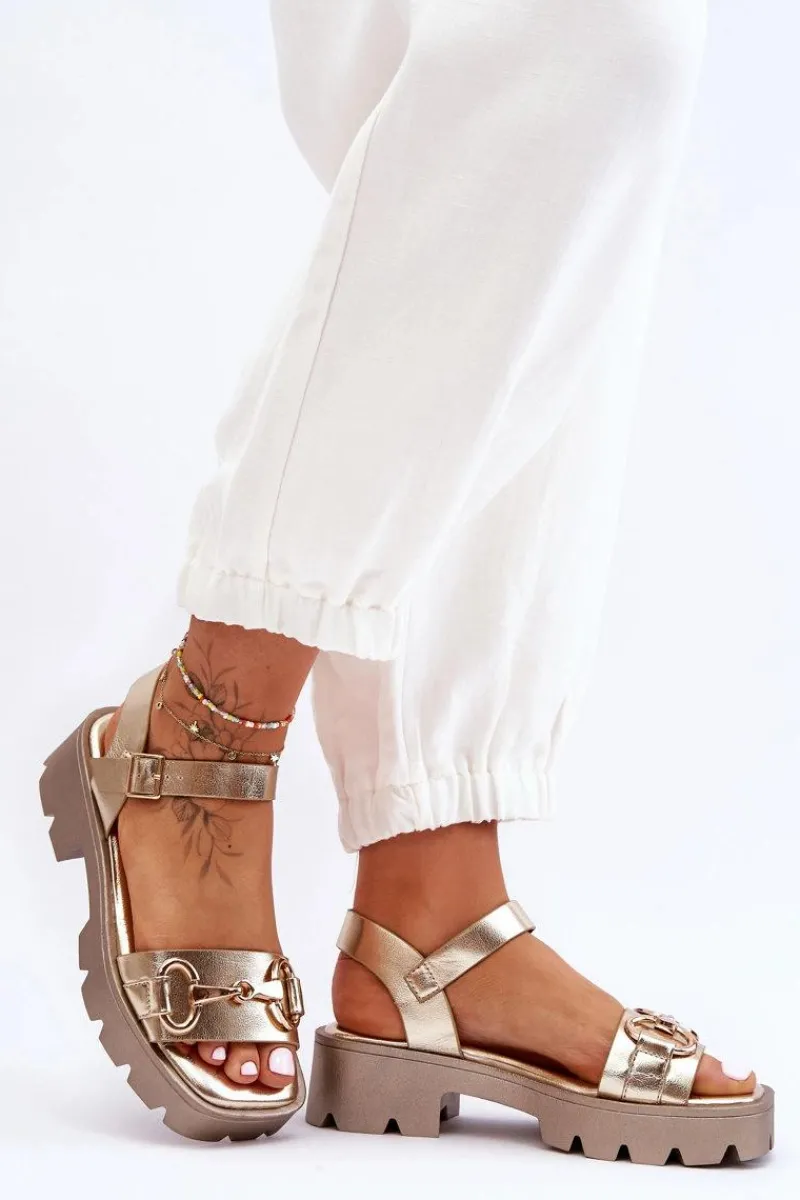 Discount Damskie Skórzane Sandały Z Ozdobą Złote Emori Damskie Sandały Płaskie