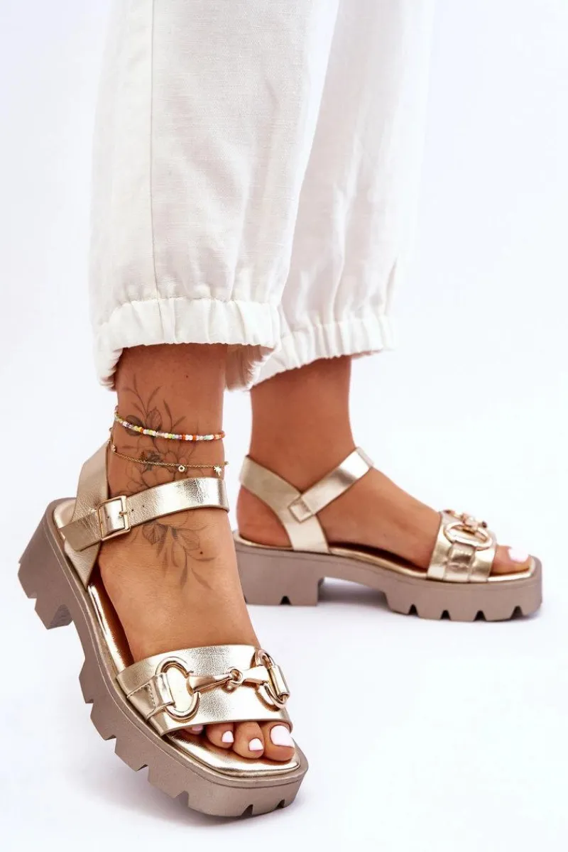 Discount Damskie Skórzane Sandały Z Ozdobą Złote Emori Damskie Sandały Płaskie