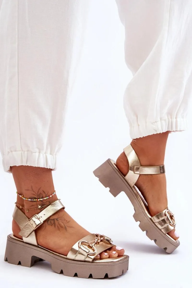 Discount Damskie Skórzane Sandały Z Ozdobą Złote Emori Damskie Sandały Płaskie