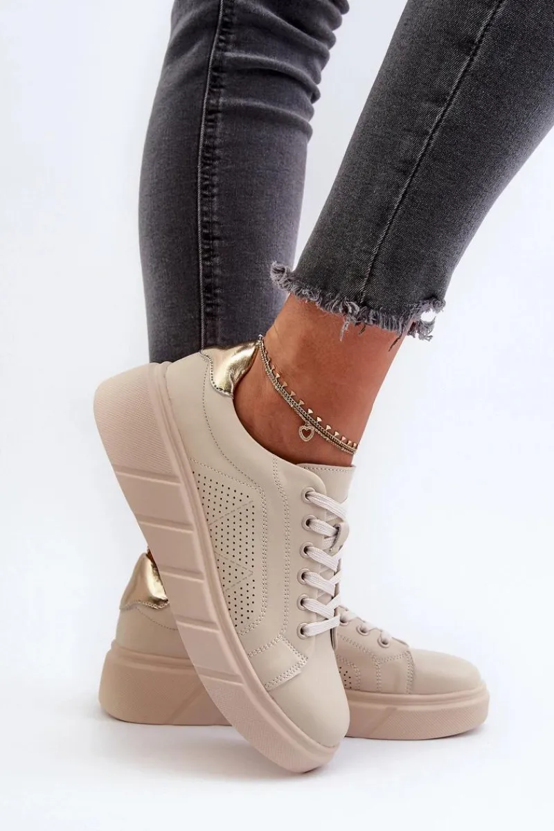 Buty Sportowe Na Platformie>Evento Damskie Skórzane Sneakersy Na Platformie Beżowe Gatira