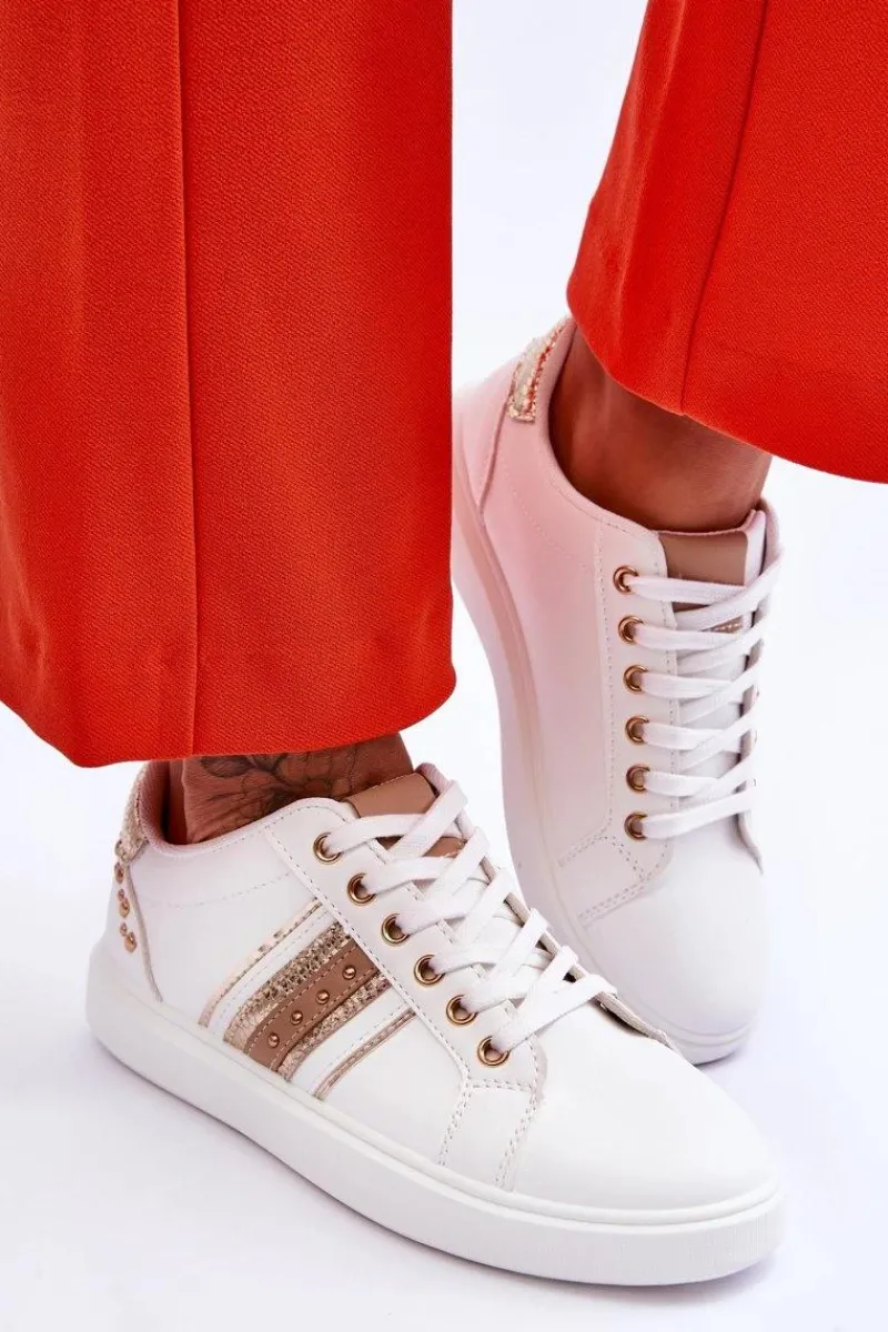 Buty Sportowe Na Platformie|Sneakersy Damskie>Boto Damskie Skórzane Sneakersy Z Ćwiekami Biało-Złote Dory
