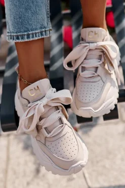 Buty Sportowe Na Platformie></noscript>CheBello Damskie Skórzane Sneakersy Beżowe 4583 Beżowy