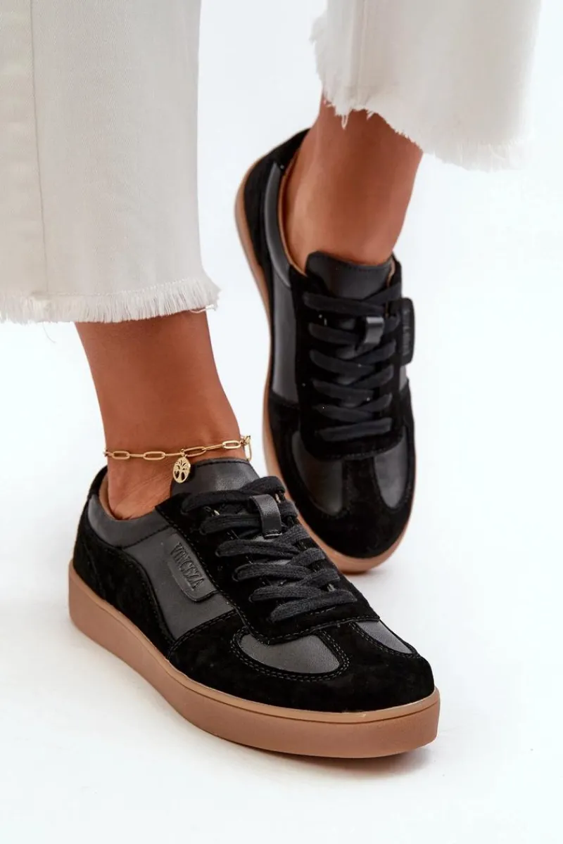 Sale Damskie Skórzane Sneakersy Czarne Vinceza 7333 Damskie Sneakersy Damskie