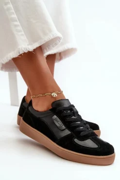 Sale Damskie Skórzane Sneakersy Czarne Vinceza 7333 Damskie Sneakersy Damskie