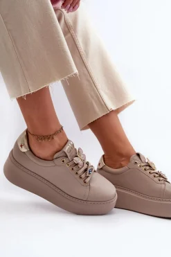 Hot CheBello Damskie Skórzane Sneakersy Z Ozdobami 4292 Beżowe