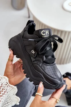 New Damskie Skórzane Sneakersy Czarne 4583 Damskie Buty Sportowe Na Platformie