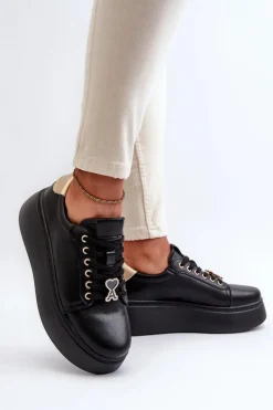 Clearance Buty damskie Vinceza Damskie Skórzane Sneakersy Na Platformie Czarne Vinceza 66700