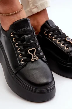 Clearance Buty damskie Vinceza Damskie Skórzane Sneakersy Na Platformie Czarne Vinceza 66700